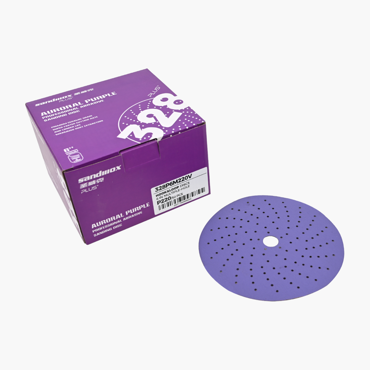 Purple Hook & Loop DA Sandpaper 6" 50 PCS